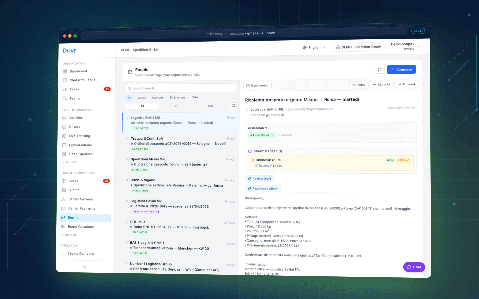 AI Inbox — email → load order